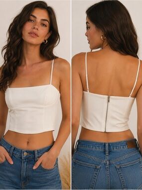 Dynamite White Structured Corset Crop Top Cami Medium Lined Boning Y2K